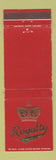 Matchbook Cover - Royalty Restaurant Chicago IL WEAR