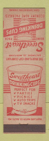 Matchbook Cover - Sweeheart Paper Cups Maryland Cup Company Baltimore MD