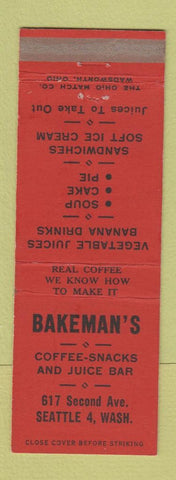 Matchbook Cover - Bakeman's Restaurant Seattle WA