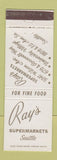 Matchbook Cover - Ray's Super Markets Grocery Seattle WA