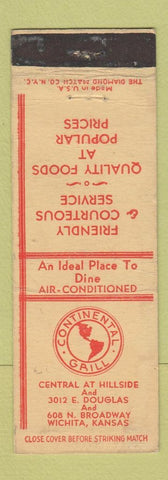 Matchbook Cover - Continental Grill Wichita KS WEAR