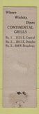 Matchbook Cover - Continental Grill Wichita KS WEAR