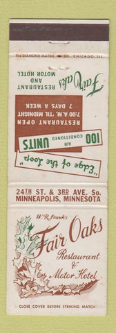 Matchbook Cover - Fair Oaks Restaurant Motor Hotel Minneapolis MN