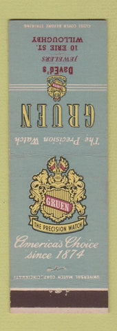 Matchbook Cover - Gruen Watches DavEd's Willoughby OH