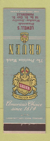 Matchbook Cover - Gruen Watches Lewell's Painesville OH