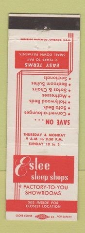 Matchbook Cover - Estee Sleep Shops Chicago IL Milwaukee WI La Grange