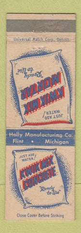 Matchbook Cover - Kwik Mix Mortar Concrete Flint MI WEAR