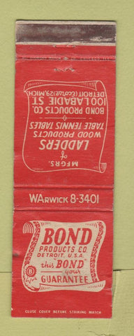 Matchbook Cover - Bond Ladders Ping Pong Tables Detroit MI WORN