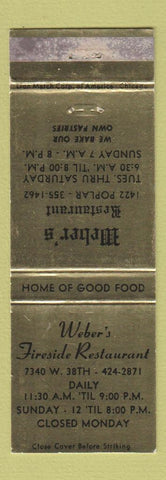 Matchbook Cover - Weber's Fireside Restaurant WEAR