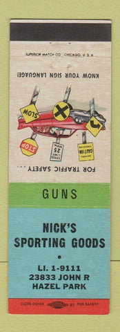 Matchbook Cover - Nick's Sporting Goods Hazel Park MI guns
