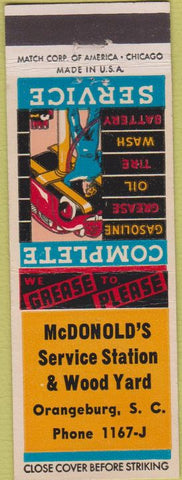 Matchbook Cover - Mcdonald's il gas lumber Orangeburg SC