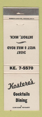 Matchbook Cover - Kostere's Restaurant Detroit MI WEAR
