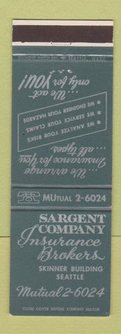 Matchbook Cover - Sargent Insurance Brokers Seattle WA