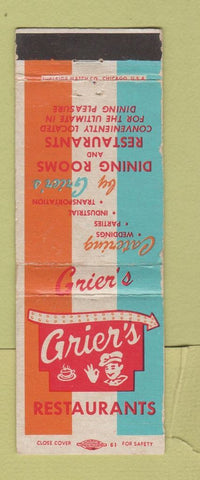 Matchbook Cover - Grier's Restaurants CHAIN WORN
