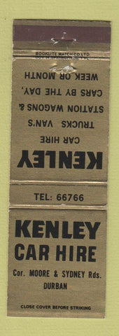 Matchbook Cover - Kenley Car Hire Durban South Africa