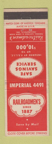 Matchbook Cover - Railroadmen's Federal Savings Loan Indianapolis IN
