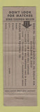 Matchbook Cover - Matchbook Wall Dispenser Columbia Match Cleveland OH