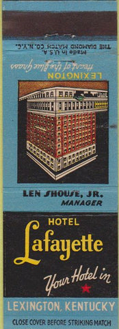 Matchbook Cover - Hotel Lafayette Lexington KY