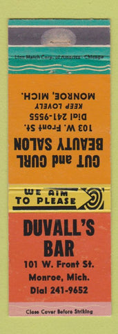 Matchbook Cover - Duvall's Bar Monroe MI Beauty Salon WEAR