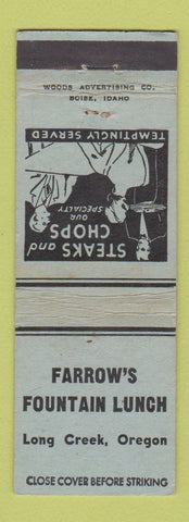 Matchbook Cover - Farrow's Fountain Lunch Long Creek OR