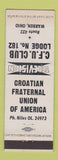Matchbook Cover - Croatian Fraternal Union Warren OH