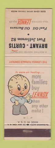 Matchbook Cover - Lennox Heating Furnace Bryant Curtis Port Jefferson NY?