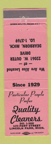 Matchbook Cover - Quality Cleaners Lincoln Park MI WEAR