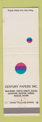 Matchbook Cover - Century Papers Beaumont Dallas Houston Laredo McAllen TX