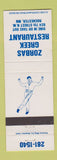 Matchbook Cover - Zorbas the Greek Restaurant Rochester MN