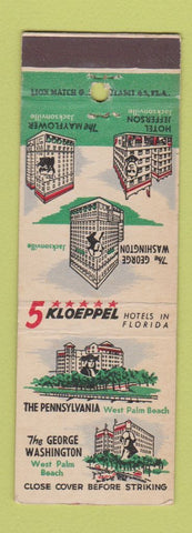 Matchbook Cover - Kloeppel Hotels Jacksonville West Palm Beach FL