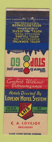 Matchbook Cover - Lovejoy Hotel System Evansville IN Nashville TN St Louis MO