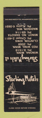 Matchbook Cover - Sterling Motels Red Wing Winona MN Clinton IA Madison WI