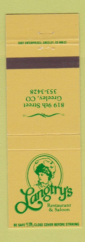 Matchbook Cover - Langtry's Restaurant Greeley Colorado
