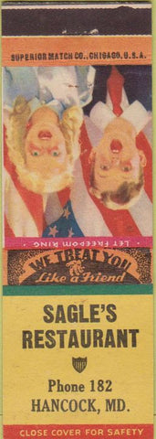Matchbook Cover - Sagle's Restaurant Hancock MD