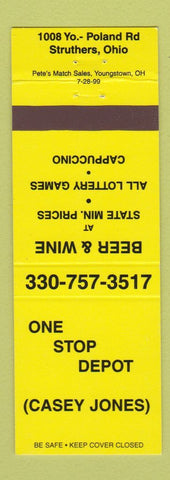 Matchbook Cover - One Stop Depot Casey Jones Struthers OH liquor