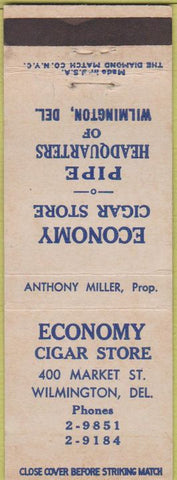 Matchbook Cover - Economy Cigar Store Wilmington DE pipes