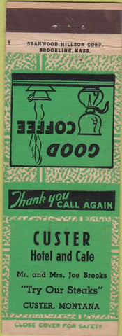 Matchbook Cover - Custer Hotel Cafe Custer MT