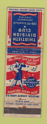 Matchbook Cover - 13th Division Club Portsmouth VA WORN