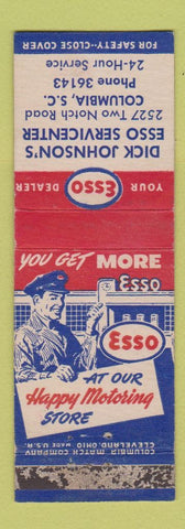 Matchbook Cover - Esso oil gas Dick Johnson Columbia SC WORN