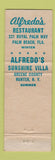 Matchbook Cover - Alfredo's Restaurant Palm Beach FL WORN