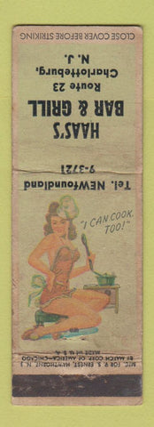 Matchbook Cover - Haas's Bar Grill Charlotteburg NJ pinup WORN