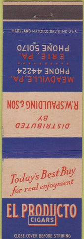 Matchbook Cover - El Producto Cigars Meadville PA Erie PA