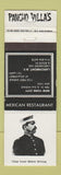 Matchbook Cover Pancho Villa's Restaurant Mexican New York City Larcnhmont NY