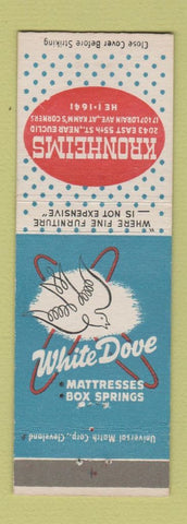 Matchbook Cover - Kronheims Cleveland OH White Dove MAttresses