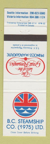 Matchbook Cover - BC Steamship Victoria BC Cruise Princess Marguerite