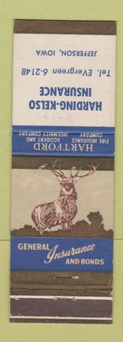 Matchbook Cover - Hartford Insurance Harding Kelso Jefferson IA