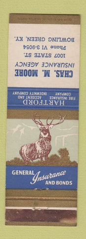 Matchbook Cover - Hartford Insurance Chas Moore Bowling Green KY