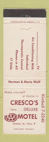 Matchbook Cover - Cresco's Deluxe Motel Cresco IA WEAR