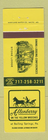 Matchbook Cover - Allenberry Stone Lodge Boiling Springs PA
