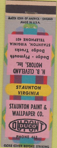 Matchbook Cover - Dodge Plymouth Wallpaper Staunton VA